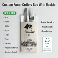Sac en papier kraft personnalisé pour couteau, fourchette et cuillère de restaurant avec serviette en papier