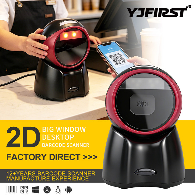 YJFIRST Automatic Sensing Scan 1D 2D QR Code Scanner Desktop Barcode Scanner for Supermarket YJ-8050QR