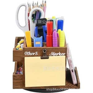 Wooden Desk Organizer Stationery <b>Storage</b> <b>Box</b> Rectangle Standing Type Office Organizer With <b>Drawer</b> For Pencils Scissors Markers - Product Image 5