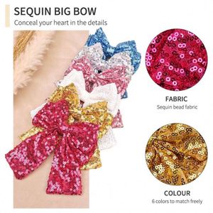 Barrette à cheveux pour enfants, mignonne, avec nœud brodé de perles et paillettes, grande pince latérale en queue de cygne pour frange, avec embout en tissu pour petite fille, style européen-américain LX - Product Image 2