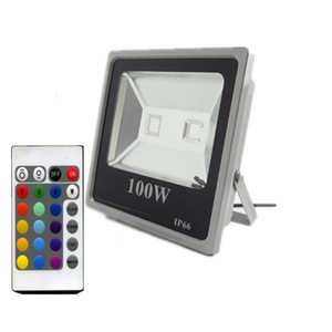 โคมไฟฟลัดไลท์ควบคุมด้วยรีโมต RGB 100W อะลูมิเนียมติดผนังกลางแจ้ง LED ให้แสงสว่างจ้า - Product Image 1