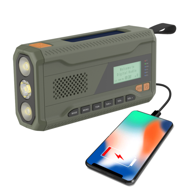Portable 2000mAh USB Power Digital DAB+ Solar Radio Big LCD AM FM for Bluetooth Emergency Hand Crank Flashlight Internet Radio
