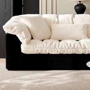 أريكة جلدية فاخرة مستوحاة من زهرة الكاميليا لعام 2025، باللونين الأسود والأبيض، لغرفة المعيشة، بتصميم فرنسي عصري من قماش الشنيل الفاخر - Product Image 4