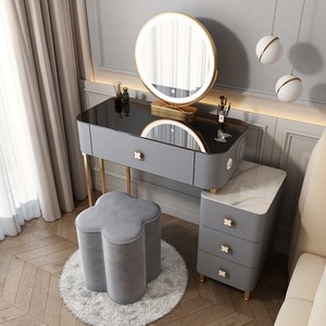 Modern Luxury Professional Wood Eco-Friendly Makeup <strong>Vanity</strong> Desk Glass Top LED Lights Portable Dressing Table Mirrored <strong>Case</strong> 2 - Product Image 1