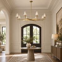 Lustre moderne américain en laiton en forme de tulipe avec boules de verre suspendues, éclairage LED pour plafond, idéal pour la maison, l'îlot de cuisine, le bar, la villa