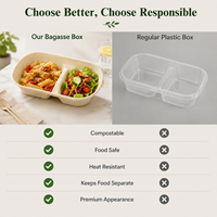Biologisch afbreekbare composteerbare lunchbox van suikerrietbagasse met deksel, magnetronbestendig en herbruikbaar