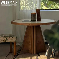 Meubles WISEMAX, style médiéval français, meubles de salle à manger, plateau en travertin, placage en bois de ronce, table à manger ronde pour la maison