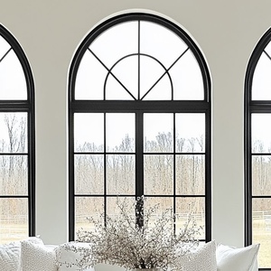 Porte en verre <span class=keywords><strong>à</strong></span> arc extérieur Cadre en aluminium mince Porte française Porte <span class=keywords><strong>à</strong></span> charnière en aluminium noir pour l'extérieur - Product Image 2