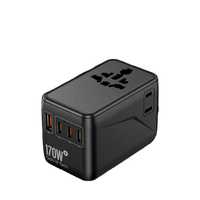Adaptateur de charge rapide multi-ports Worldplug 170W GaN 2AC PD QC 4.0+ pour ordinateur portable, appareil photo, voyage universel, QC3.0