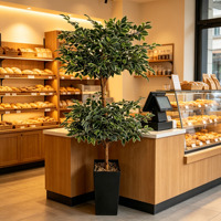 Arbre artificiel Ficus Microcarpa en PE léger de haute qualité, 1,5 m, feuilles à bordure blanche, en pot, pour décoration de bureau et hall, résistant aux UV, vente en gros