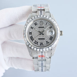 <span class=keywords><strong>Montre</strong></span> de luxe pour <span class=keywords><strong>homme</strong></span> entièrement sertie de diamants, testée au testeur de diamants, en acier inoxydable, résistante à l'eau, mouvement automatique ETA 41 mm - Product Image 4