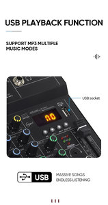 Console de mixage numérique professionnelle 4 canaux avec effet de réverbération, amplificateur et lecteur audio pour ordinateur domestique - Product Image 3