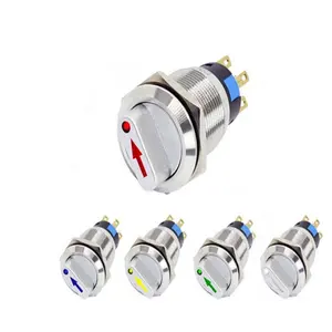 19Mm 2 3 Positie Metalen Selector Rotary Switch Arrêterende Drukknop Spdt Met 12V Led Verlichte Schakelaar