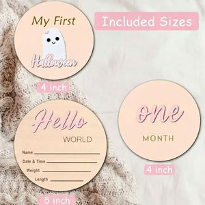 Wholesale Premium <b>Wooden</b> Newborn Announcement <b>Sign</b> for Shower Gifts & Nursery Decor Hello World Baby Milestone Disc - Product Image 2