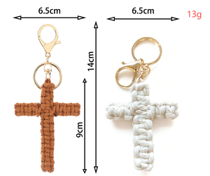 <span class=keywords><strong>Porte</strong></span>-clés tricoté en <span class=keywords><strong>macramé</strong></span> et crochet, croix de Jésus, breloques pour sacs, cadeaux chrétiens, bijoux pour femmes - Product Image 4