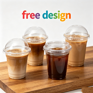 Logotipo Personalizado 98mm de Diámetro Vasos Desechables de Plástico PET con Tapa Plana para Beber, 12, 14, 16, 18, 20, 24 oz, Transparentes para Bebidas Frías, para Té con Leche - Product Image 1