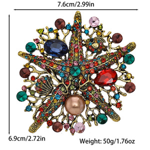 Broche Vintage de Industria Pesada para Mujer, Tema Oceánico, Broches de Corsage con Estrella de Mar, Cristal Colorido, Perla, Broches de Moda para Fiesta (BR436) - Product Image 6