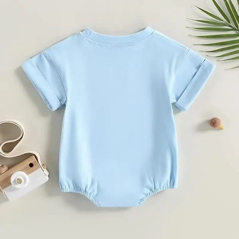 Oem Vêtements pour nouveau-né garçon fille T-shirt surdimensionné à manches courtes vierge Barboteuse à bulles en coton biologique pour bébé