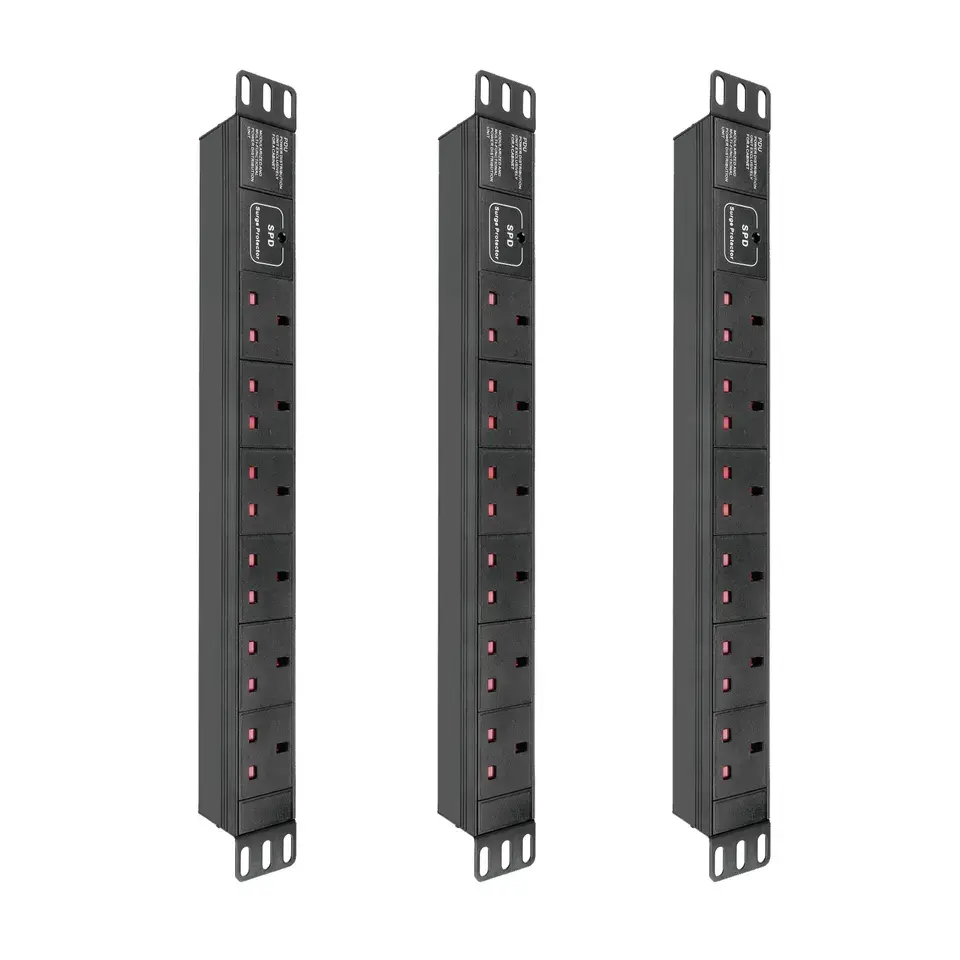 ब्लैक 1u 19 इंच नेटवर्क सर्वर रैक पावर वितरण 6 वे pdu uk प्रकार 220v-250v pdu