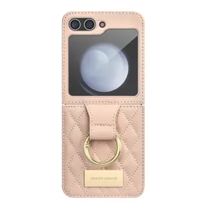 ONEGIF nueva llegada moda niñas anillo titular plegable rombo bordado cuero teléfono PC casos para Samsung Galaxy Z Flip 5 4 3