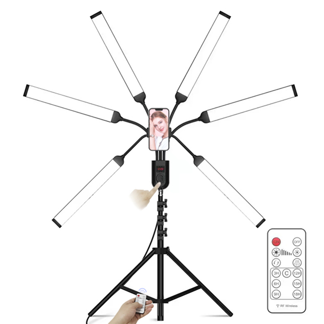 Led Photography Lighting Six Arm Light for Eyelash Extension Beauty Salon Photography Led Ring Light with Tripod