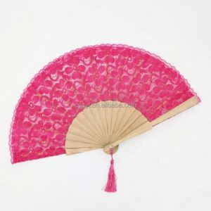 Éventail portable en dentelle blanche peinte, style romantique, avec baleines en bois, pour mariage et fête, utilisation manuelle - Product Image 3