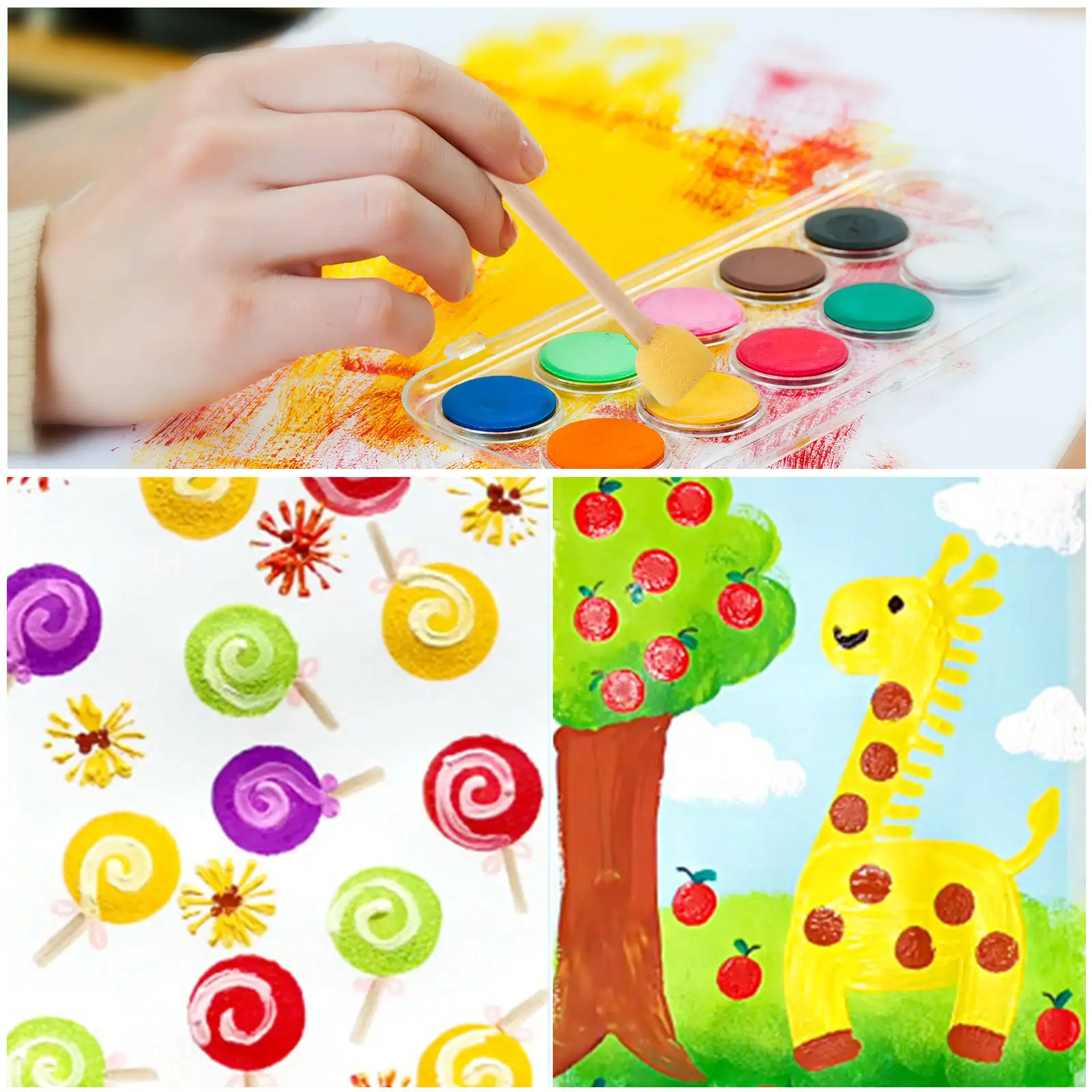 Çocuk çizim araçları 5 parça Diy boyama oyuncaklar çocuklar için sarı köpük sızdırmaz ahşap kolu sünger fırça