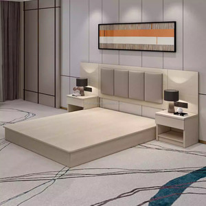 Hotel Bedroom Set Wooden Single Twin Upholstered Bed Frame With <b>Headboard</b> Nightstand TV Cabinet Desk Wardrobe for 3 Star Hotels - Product Image 3