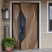 Puerta de Entrada de Madera Sólida Moderna Personalizada de Fábrica China, Puerta Exterior de Madera Sólida para Casa