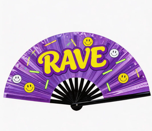 Abanico de mano grande personalizado para rave con varillas de bambú de 33 cm, abanico de Kung Fu, abanico plegable de tela para danza pop - Product Image 1