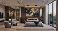 Canapé de salon contemporain haut de gamme, lit king-size en tissu moelleux avec tête de lit angulaire, design tout-en-un pour villa et résidence de luxe