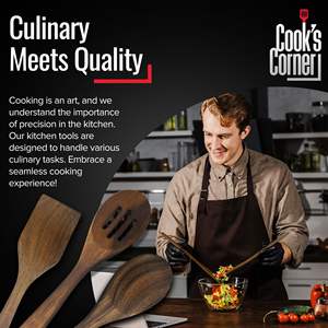 Cuchara ranurada de madera de 3 piezas, cuchara sólida y espátula en juego de utensilios de cocina antiadherentes seguros de Acacia sostenible - Product Image 5