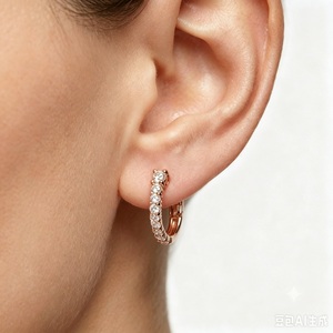 Wholesale 18K Rose Gold Natural Diamond Huggie <b>Hoop</b> <b>Earrings</b> Oval Pave Small <b>Hoops</b> <b>Hinge</b> Clasp for Women MOQ 1pc - Product Image 4