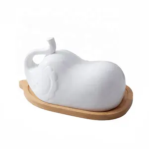 Wholesale Gifts Bamboo Cheese Dish Butter Keeper Heat Resistant Butter Dish With Ceramic Lid