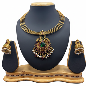 High Quality Traditional South Indian Ethnic Brass Bridal <b>Set</b> Zircon Flower Design Rose <b>Gold</b> Plated Latest Designed Customized - Product Image 2