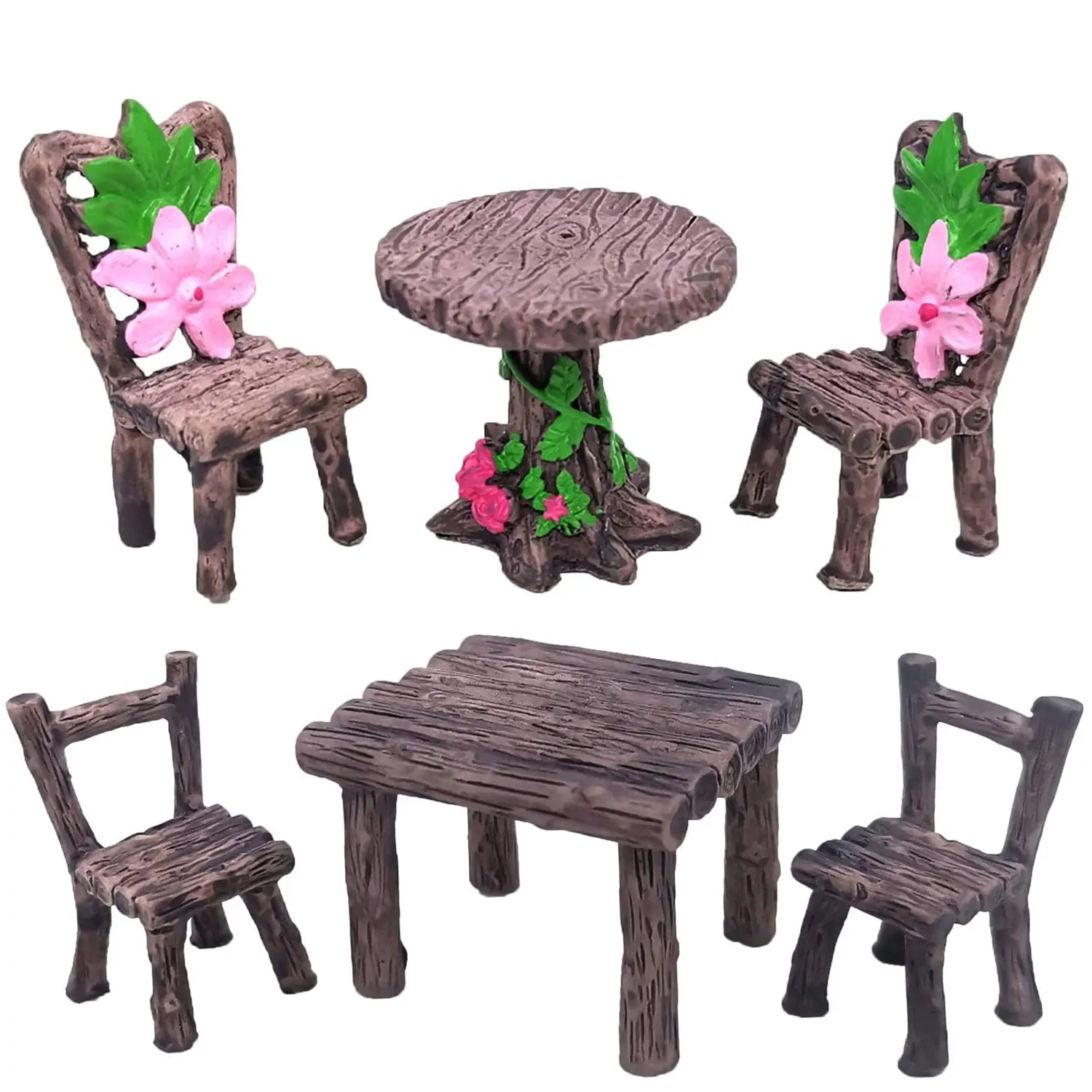 Miniatur Meja dan Kursi, Aksesoris Rumah Boneka 3 Buah Ornamen Furnitur Taman Peri Dekorasi Lanskap Mikro Kreativitas