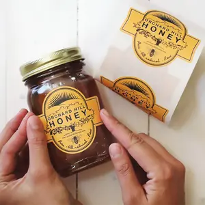 Etiqueta auto-adesiva personalizada, etiqueta autoadesiva impermeável com logotipo de impressão digital de mel de abelha