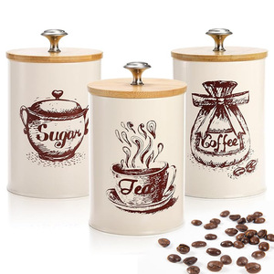Semplice coperchio di bambù tre pezzi di caffè in grani di zucchero barattolo di conservazione del tè con barattolo di conservazione <span class=keywords><strong>per</strong></span> <span class=keywords><strong>biscotti</strong></span> sigillato <span class=keywords><strong>per</strong></span> uso in cucina - Product Image 2