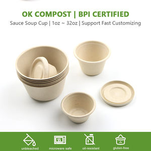 Tasses de Bagasse en pâte de canne à <span class=keywords><strong>sucre</strong></span> compostables imprimées personnalisées, de canne à <span class=keywords><strong>sucre</strong></span>, de Sauce à café, de soupe, de crème glacée, tasses chaudes et froides avec couvercle - Product Image 5