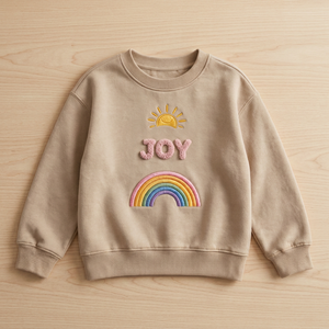 เสื้อสเวตเชิ้ตผู้หญิงสีเบจ คอกลม ผ้าฟลีซผสมฝ้าย ทรงหลวม ปักลายตัวอักษร Sun Joy Rainbow - Product Image 1