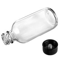 Bouteille ronde en verre transparent Boston de 2oz avec bouchon à cône en poly noir pour jus de potion et huiles de gingembre pour tequila