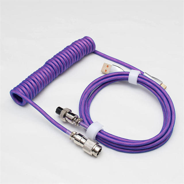 Detachable Aviator Coiled Keyboard Cable Double Sleeved USB a to C Coiled Cable for Gaming Mechanical Keyboard