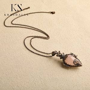 새로운 천연 크리스탈 빈티지 적동 할로우 병 호안석 자수정 래브라도라이트 펜듈럼 주얼리 목걸이 펜던트 - Product Image 6