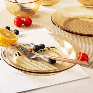 Ensemble de vaisselle chinoise personnalisée avec des assiettes ambrées résistantes à la chaleur et des services de restauration en <span class=keywords><strong>verre</strong></span> pour la fourniture en gros d'assiettes - Product Image 2
