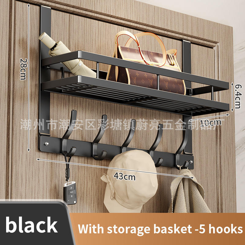 Door hook + shelf [black 5 hooks]