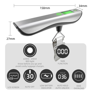 Escalas de equipaje precisas con <span class=keywords><strong>sensor</strong></span> alto de 50kg/50g retroiluminación verde acero inoxidable con cinta - Product Image 2