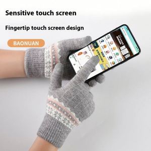 Gants d'hiver pour femmes à double couche, fournis directement par l'usine, en tricot jacquard avec doublure en polaire - Product Image 4