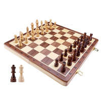 Jeu d'échecs magnétique en bois avec 34 pièces en bois faites à la main pliantes portables + extra queen