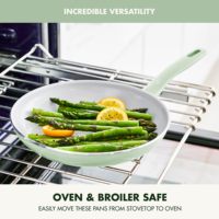 Poêle à frire blanche antiadhésive avec revêtement céramique, idéale pour les œufs et les omelettes, compatible lave-vaisselle et four, avec poignée en silicone anti-chaleur, disponible en OEM