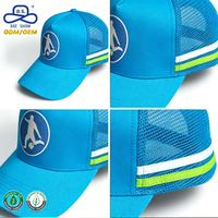 Gorras Trucker Deportivas de Malla con Estampado de Jugador de Fútbol Azul Brillante, Estilo Outdoor, con Ribete a Rayas para Hombre, OEM ODM